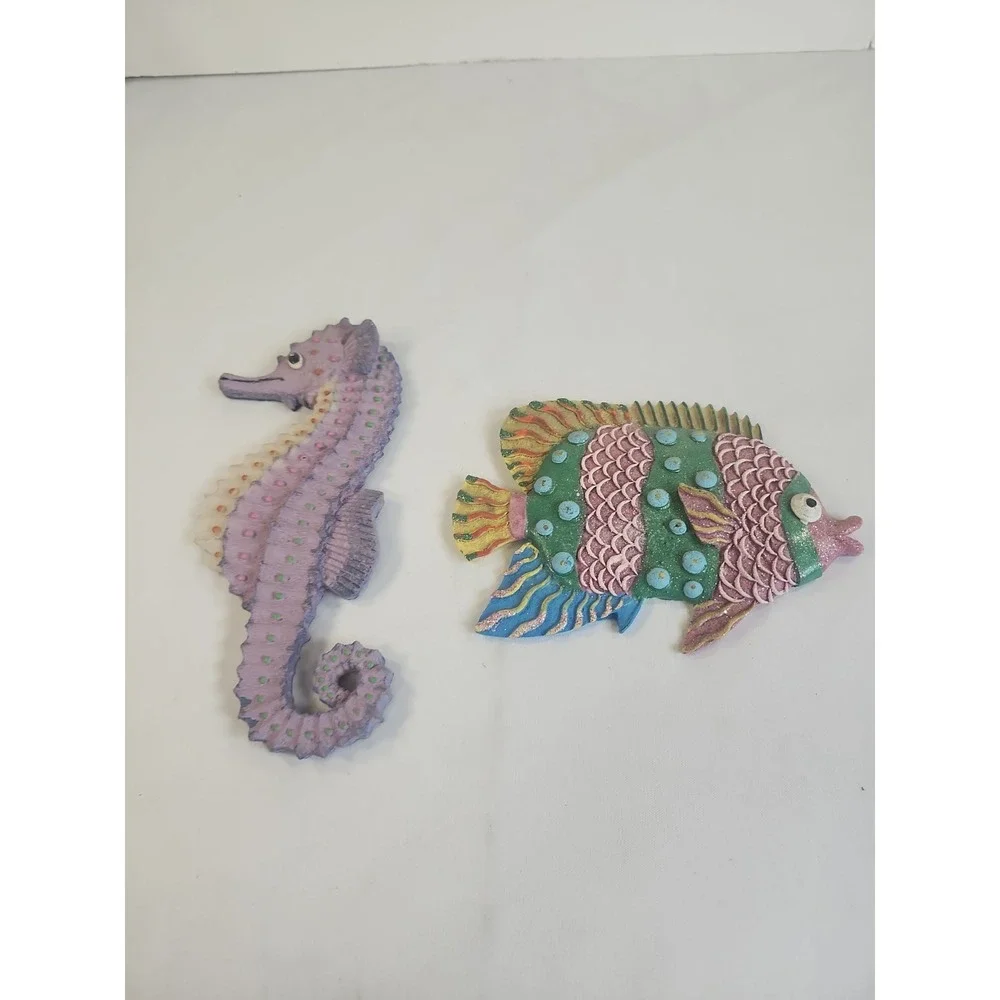 Lot Of 2 Vintage Ceramic Seahorse Fish Ocean Life Handpainted Wall Hangings